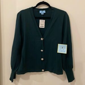 NWT!!! CeCe Hunter Green Sweater with Embellished Buttons. Size L.